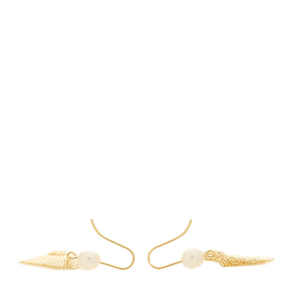 Tiffany 18K Yellow Gold Cultured Pearl Elsa Peretti Mesh Earrings 3 of 5