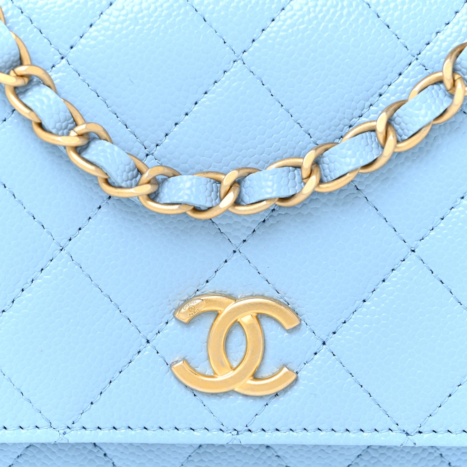 Chanel Shiny Caviar Quilted Pick Me Up Wallet On Chain WOC Blue 9 of 15