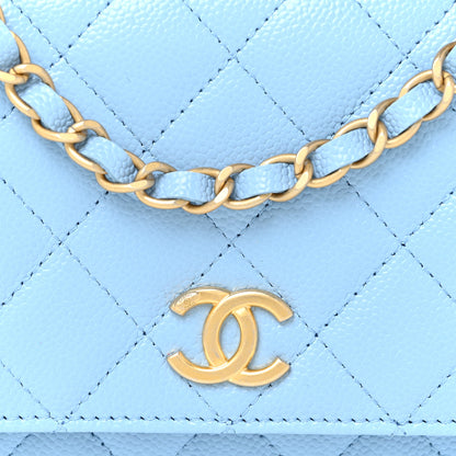 Chanel Shiny Caviar Quilted Pick Me Up Wallet On Chain WOC Blue 9 of 15