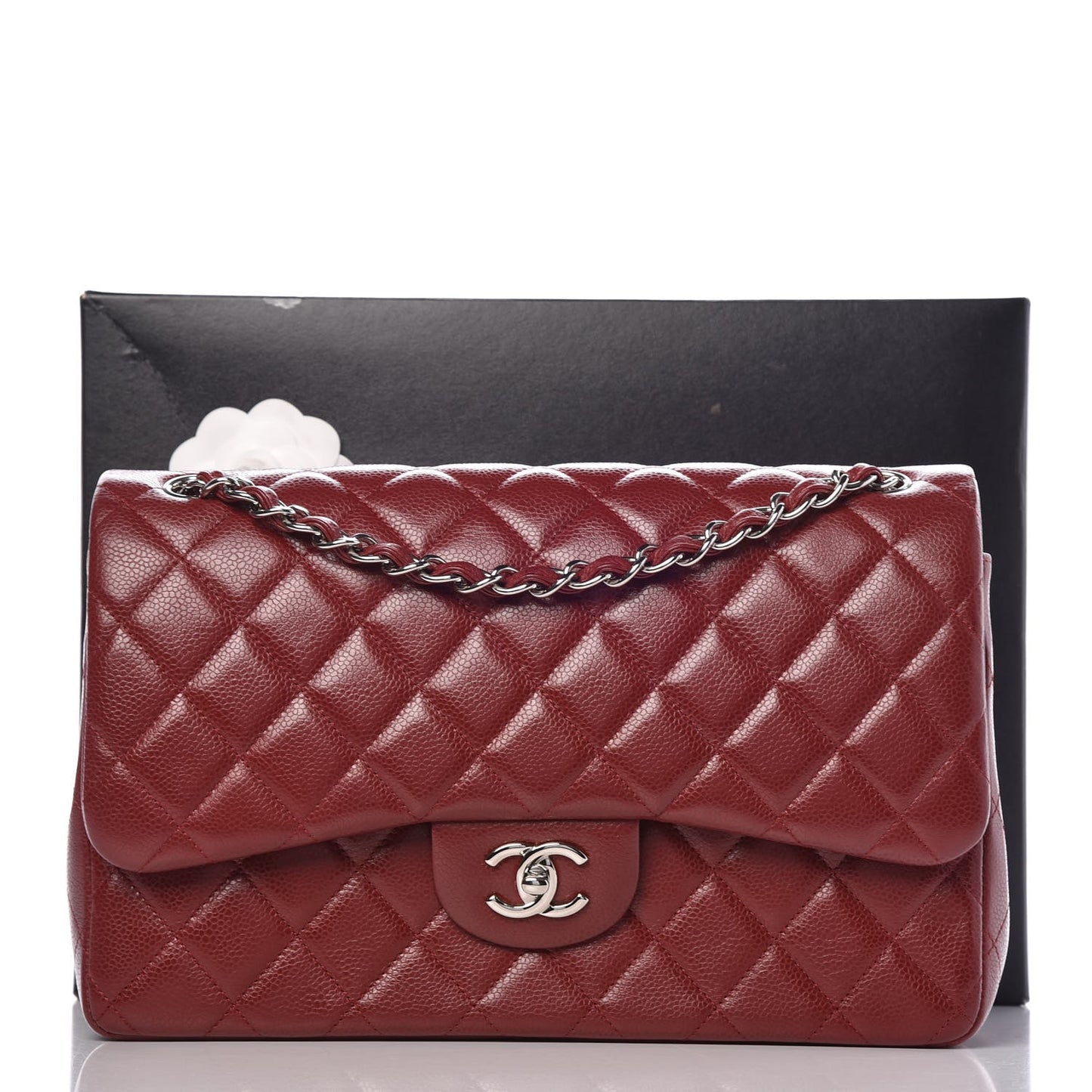 Caviar Quilted Jumbo Double Flap Burgundy