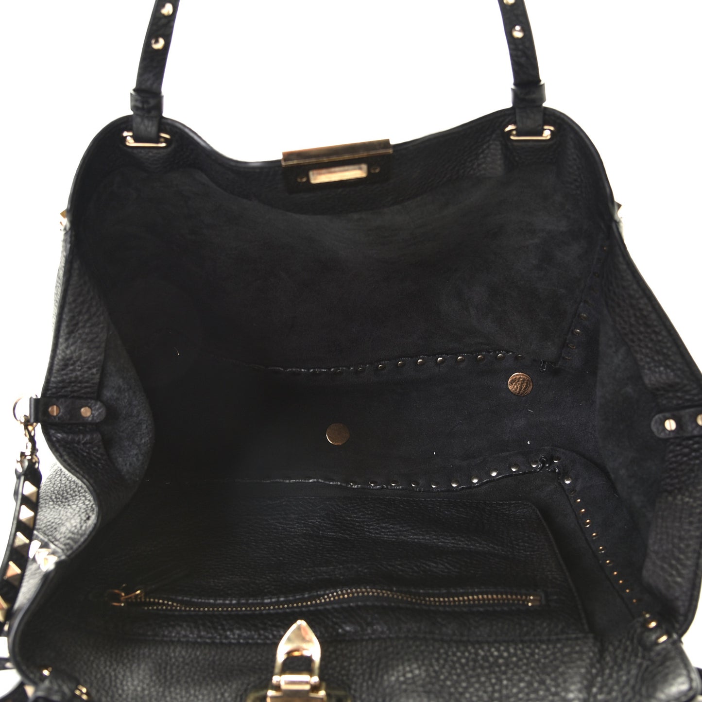 Pebbled Calfskin Medium Rockstud Tote Black