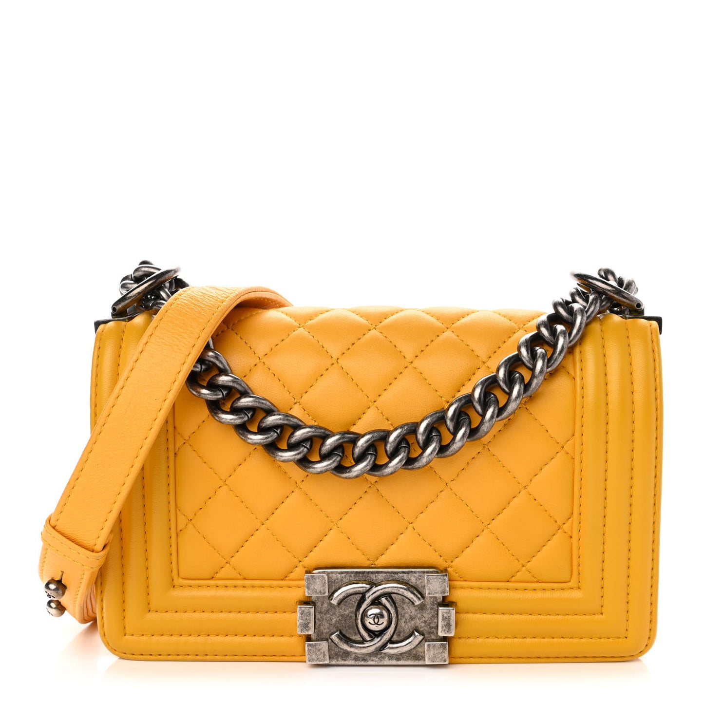 Lambskin Quilted Small Boy Flap Yellow