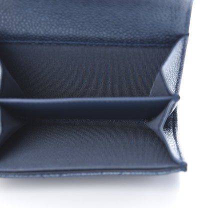 Chanel Metallic Caviar Quilted Flap Card Holder Wallet Dark Blue 5 of 9