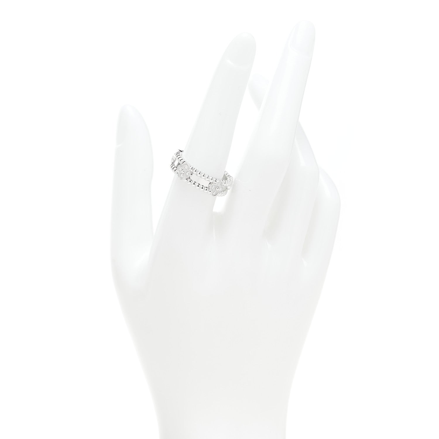 Van Cleef & Arpels 18K White Gold Diamond Sweet Perlee Clovers Ring 55 7.25 2 of 5
