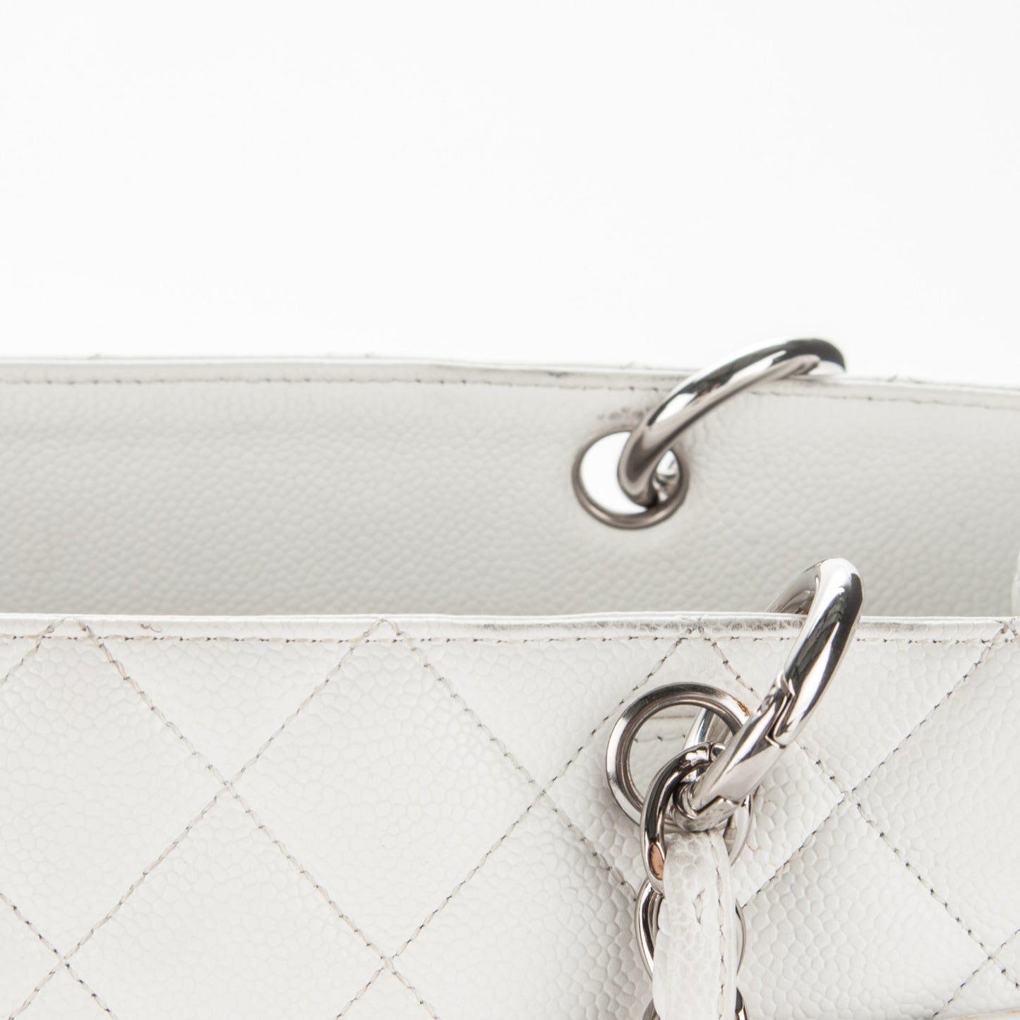Caviar Quilted Grand Shopping Tote GST White