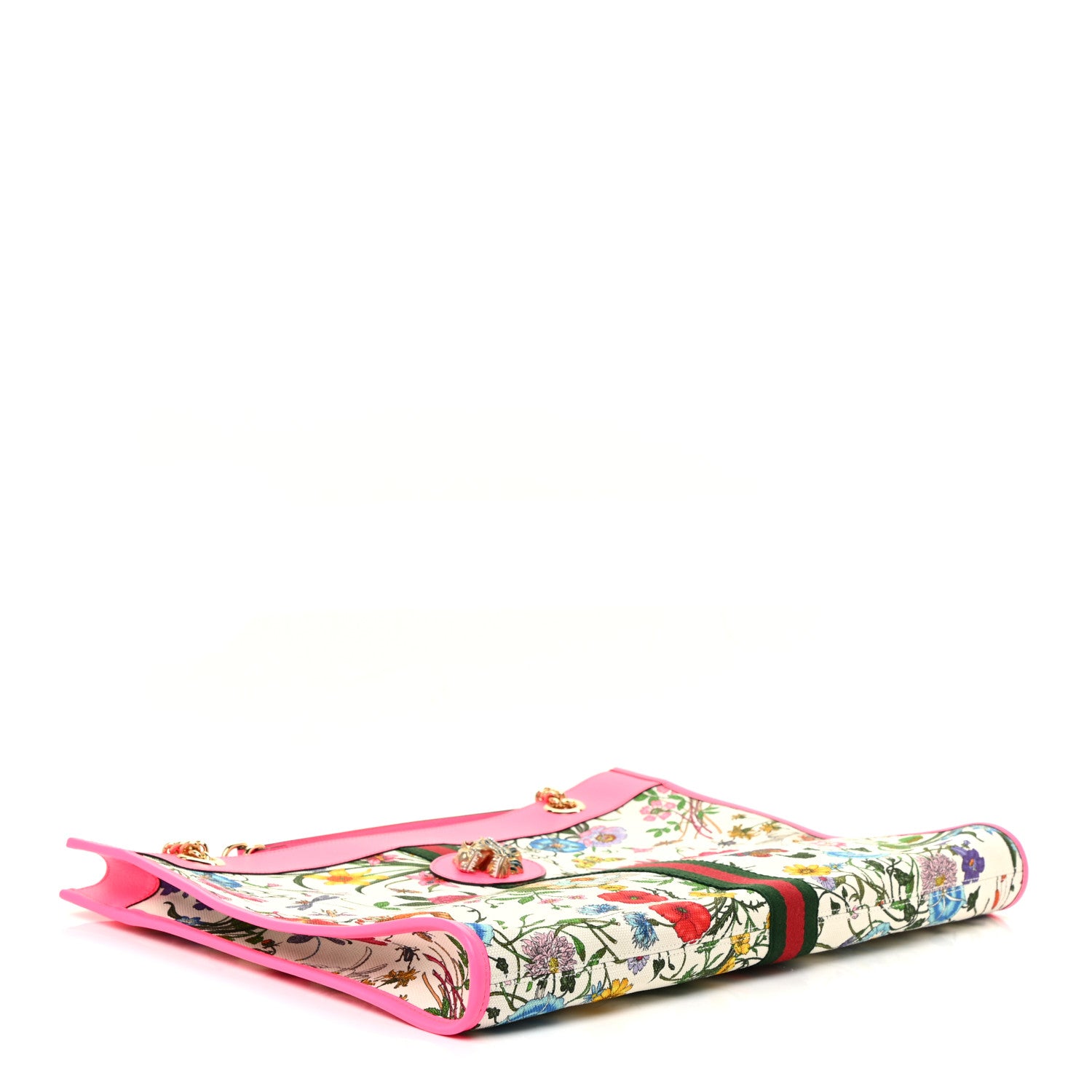 Gucci Canvas Flora Large Rajah Chain Tote White Multicolor Fuxia Fluo 5 of 11