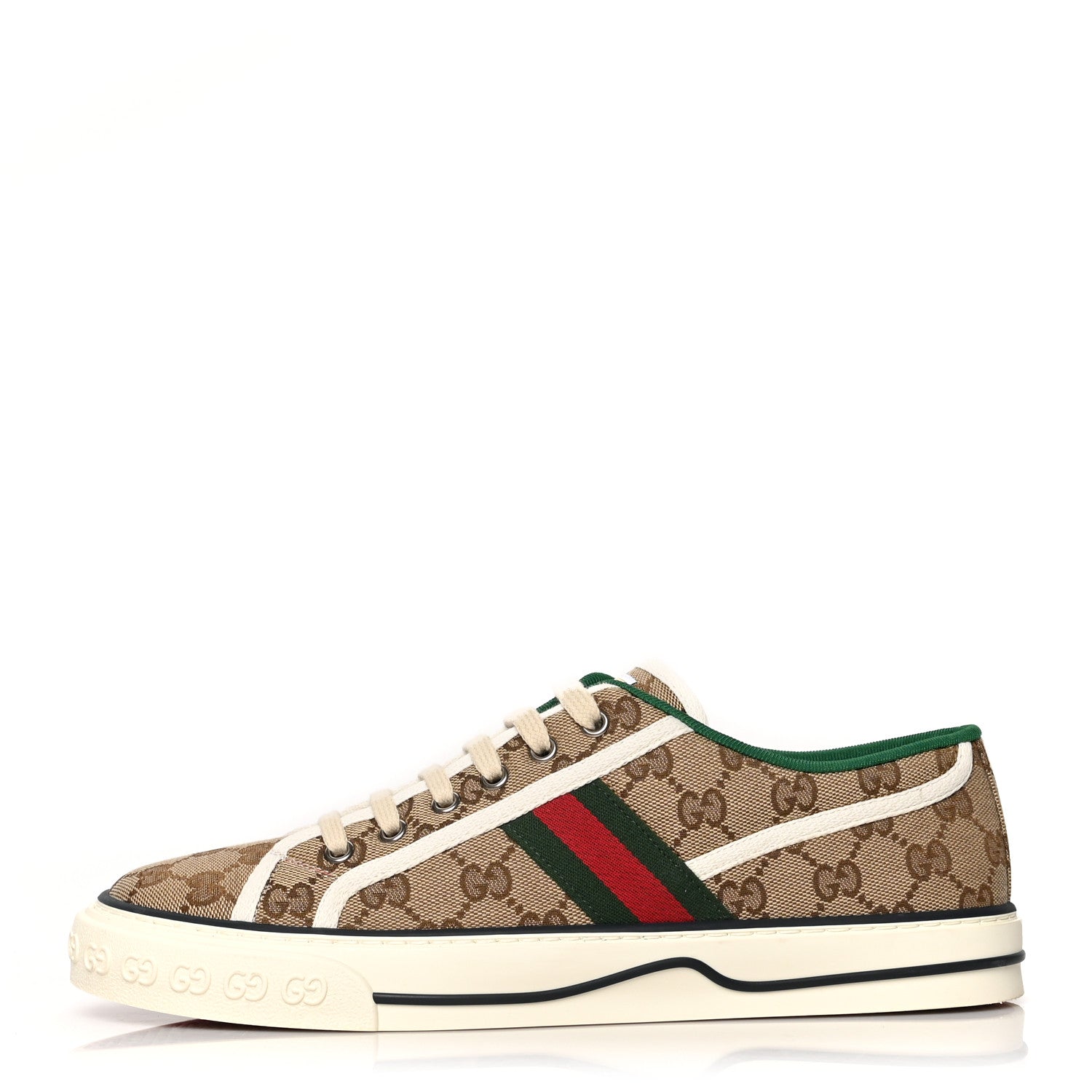 Gucci GG Monogram Web Mens 1977 Tennis Sneakers 8.5 Beige Ebony Mystic White 1 of 8