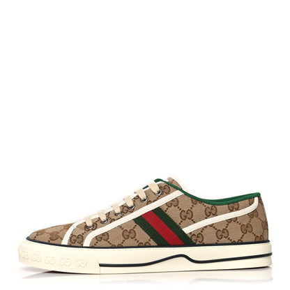 Gucci GG Monogram Web Mens 1977 Tennis Sneakers 8.5 Beige Ebony Mystic White 1 of 8