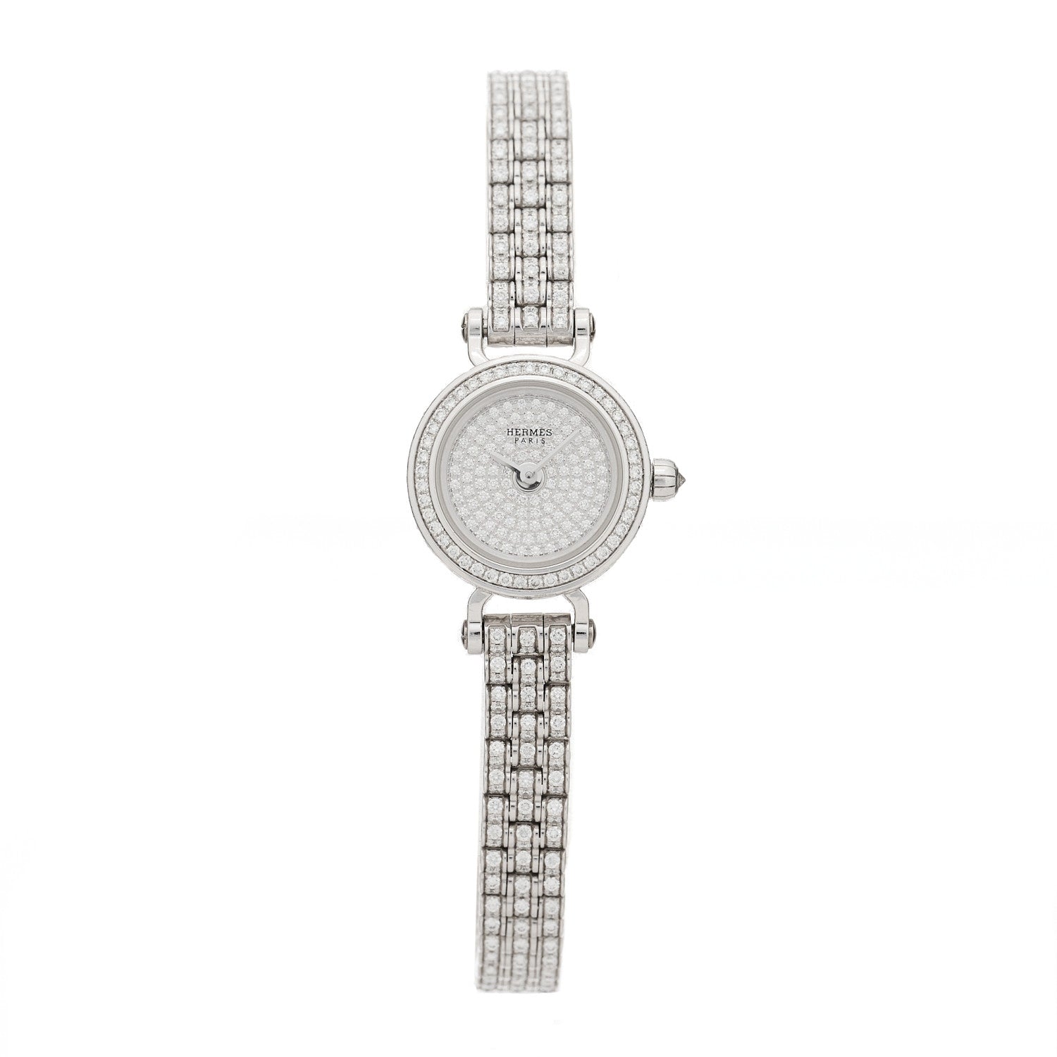 Hermes 18K White Gold Diamond Pave 16mm Faubourg Quartz Watch 1 of 5