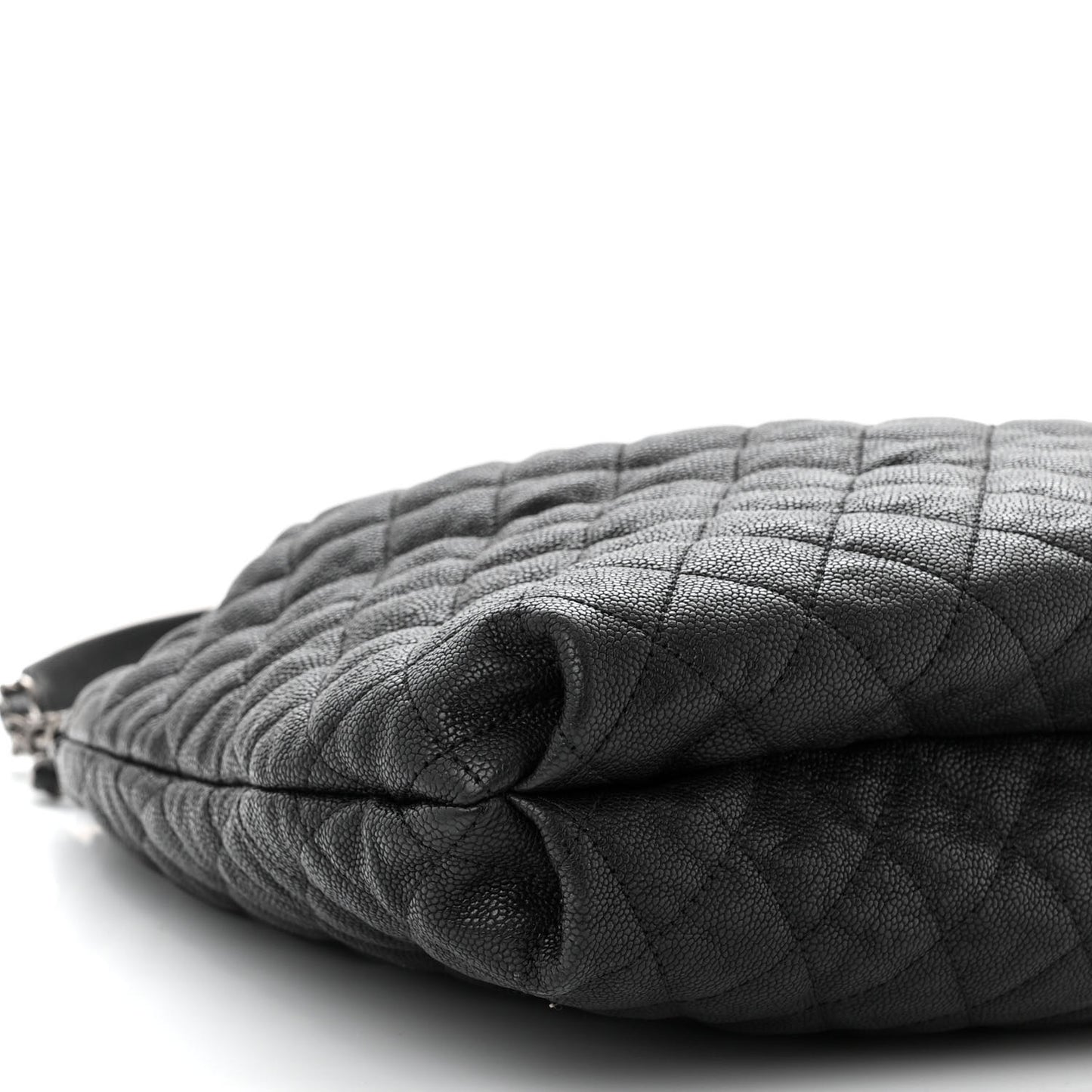 Distressed Glazed Caviar Quilted Large Elastic Tote Black