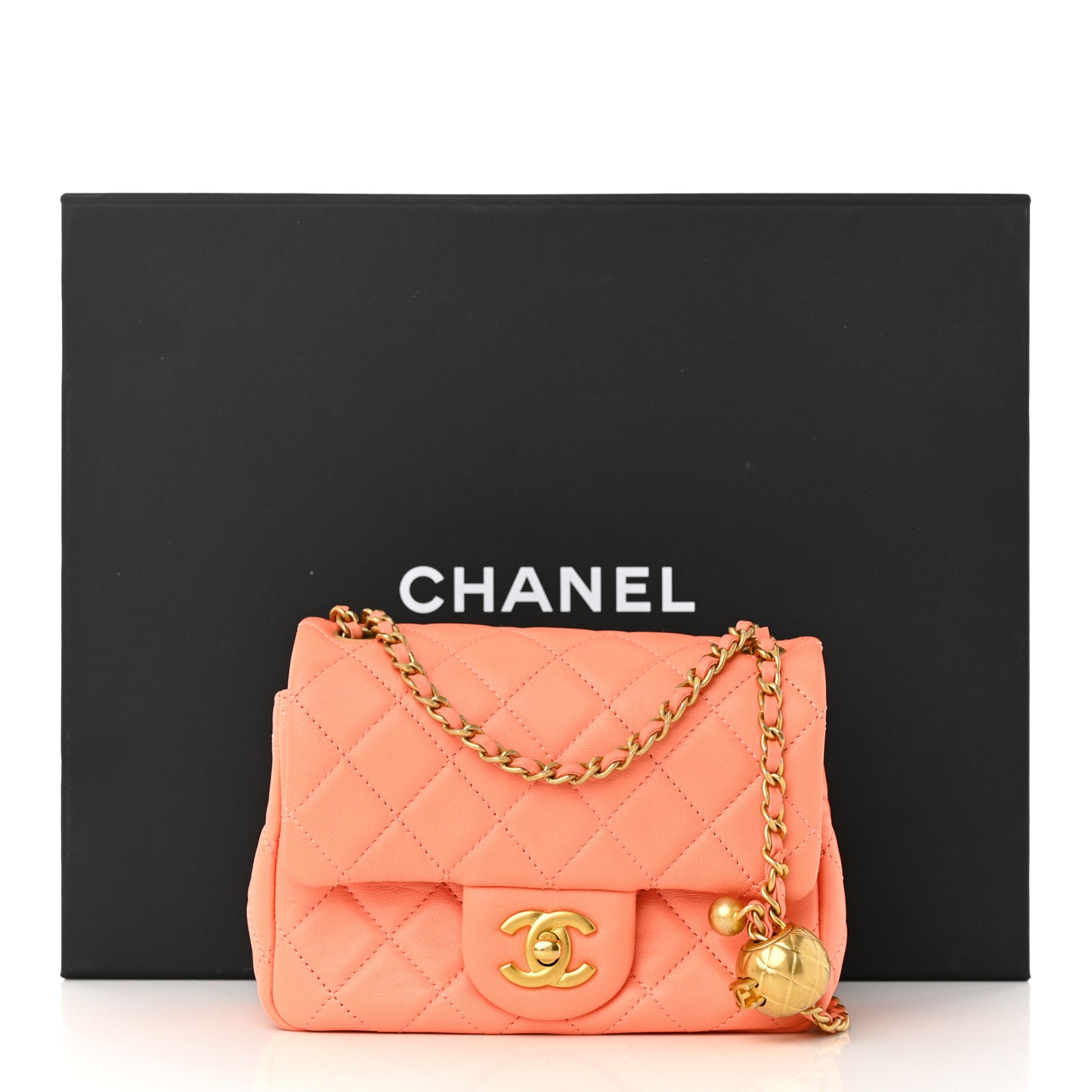 Lambskin Quilted Mini Pearl Crush Flap Light Orange