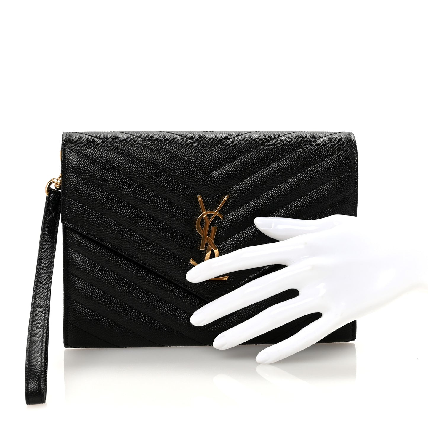 Grain De Poudre Matelasse Chevron Monogram Envelope Clutch Black
