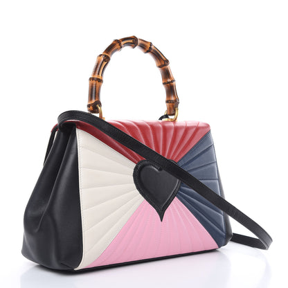 Gucci Calfskin Bamboo Trapuntata Queen Margaret Top Handle Bag Blue Agata Hibiscus Red Mystic White Sugar Pink 3 of 15