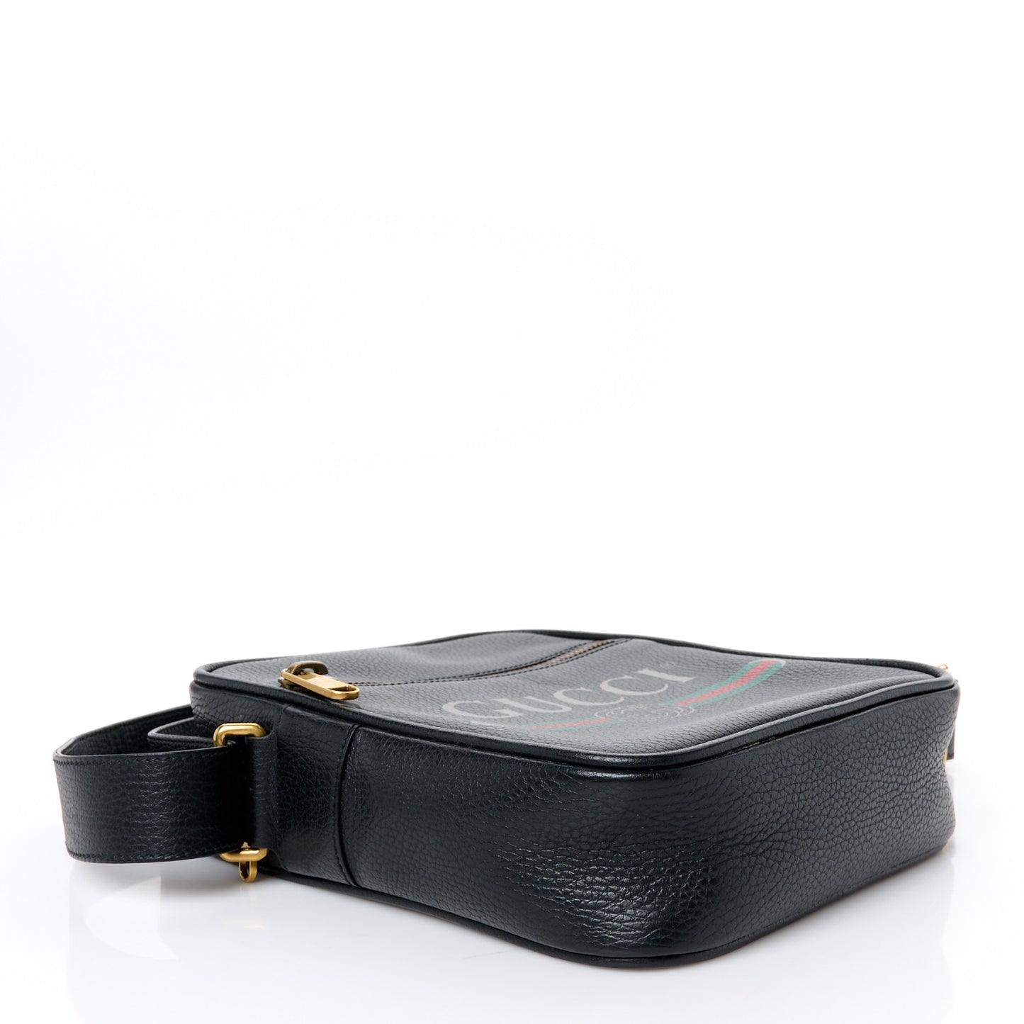 Grained Calfskin Logo Messenger Bag Black