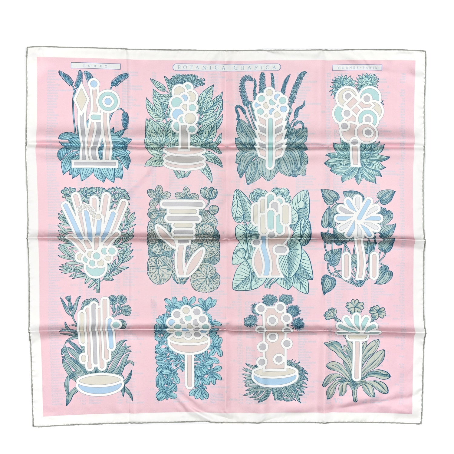 Hermes Silk Botanica Grafica Double Face Scarf 90 Rose Pale Sauge White 1 of 4