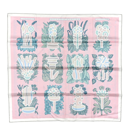 Hermes Silk Botanica Grafica Double Face Scarf 90 Rose Pale Sauge White 1 of 4