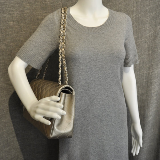 Chanel Lambskin Quilted Jumbo Flap Metallic Bronze 3 of 11