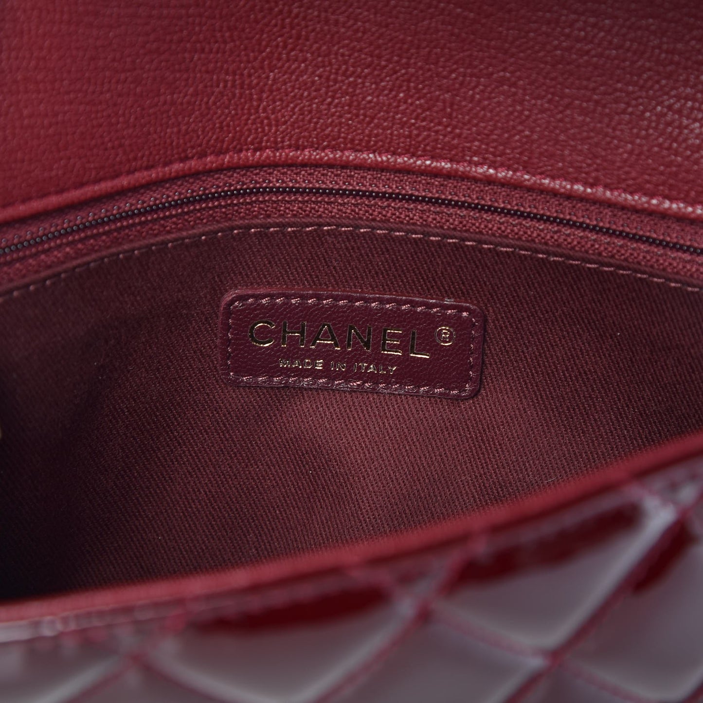 Patent Goatskin Quilted Medium CC Eyelet Flap Burgundy