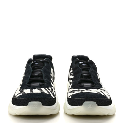 Chanel Nylon Suede Calfskin Printed Sneakers 42 White Black 2 of 8