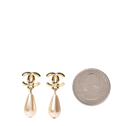 Chanel Metal CC Pearl Drop Earrings Gold 2 of 5