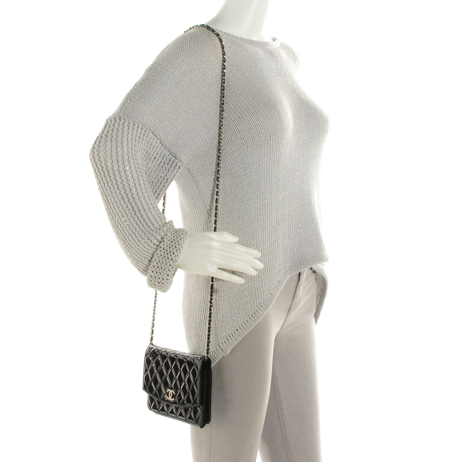 Chanel Patent Quilted Brilliant Wallet On Chain WOC Black 2 of 8