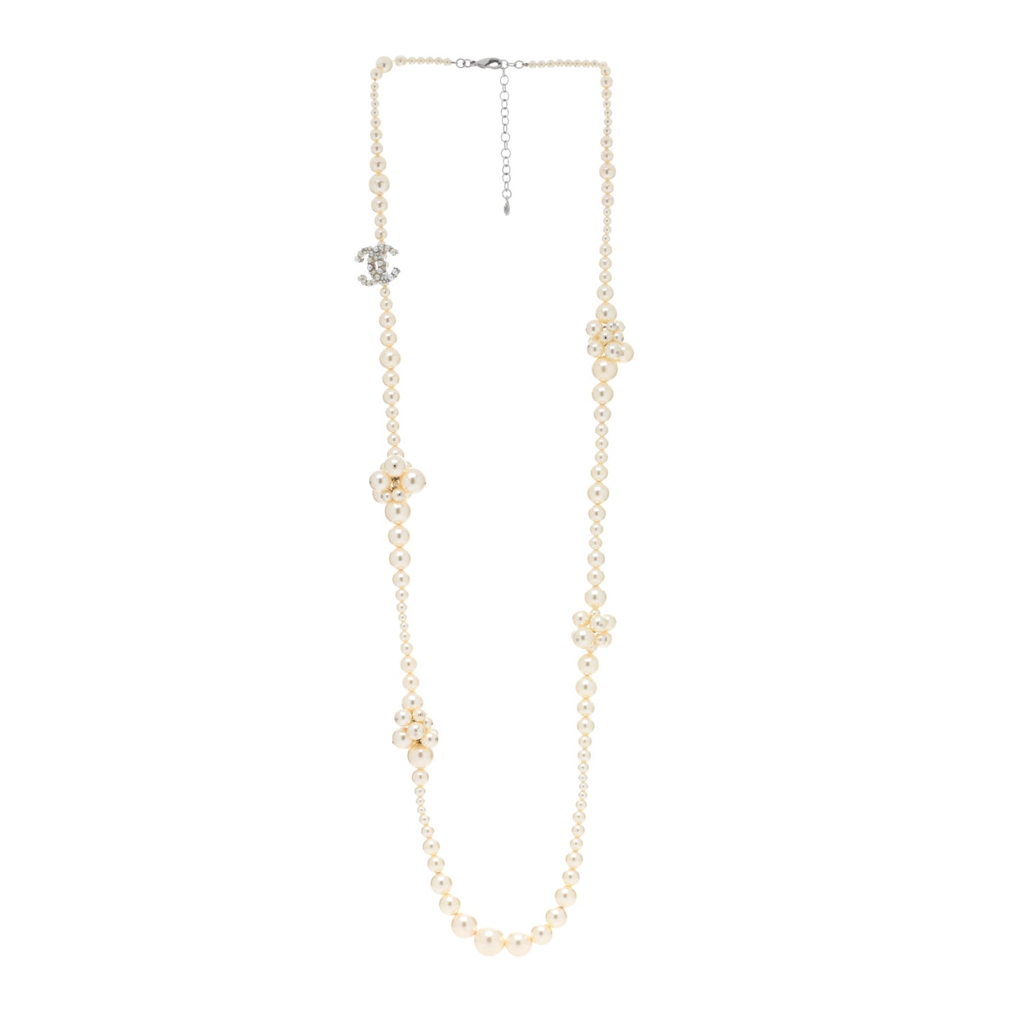 Pearl Cluster CC Long Necklace Silver