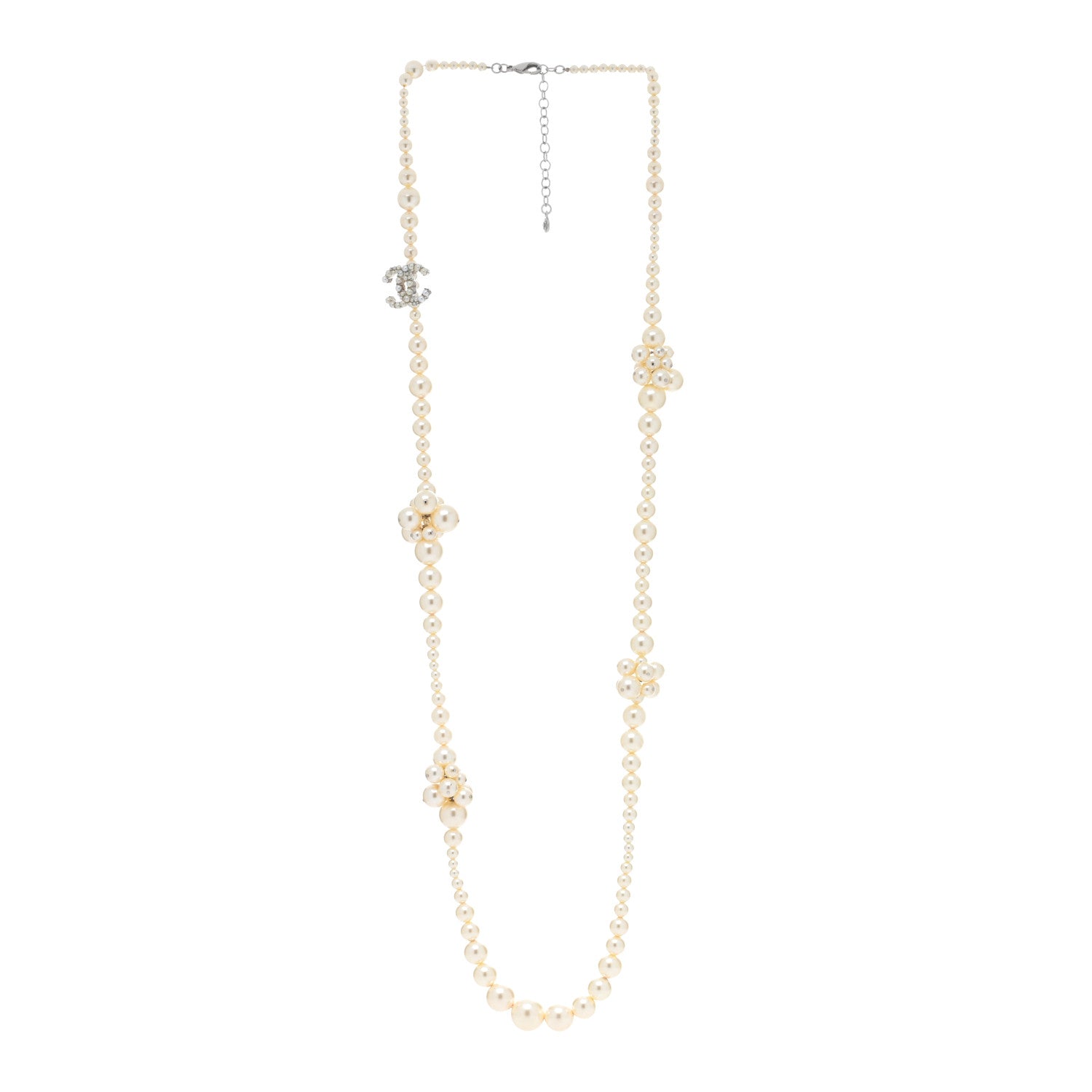 Chanel Pearl Cluster CC Long Necklace Silver 3 of 4