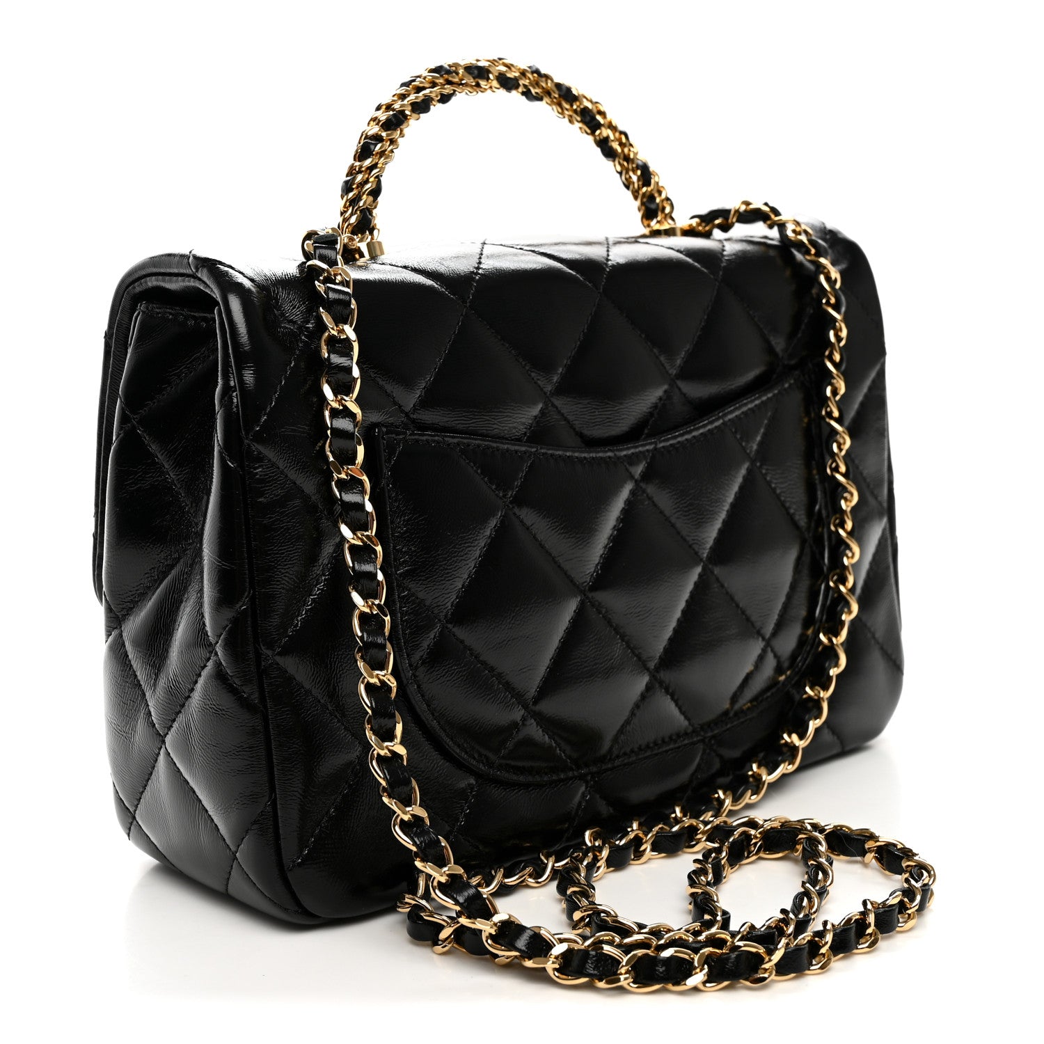 Chanel Shiny Lambskin Quilted Twisted Links Top Handle Flap Black 3 of 11