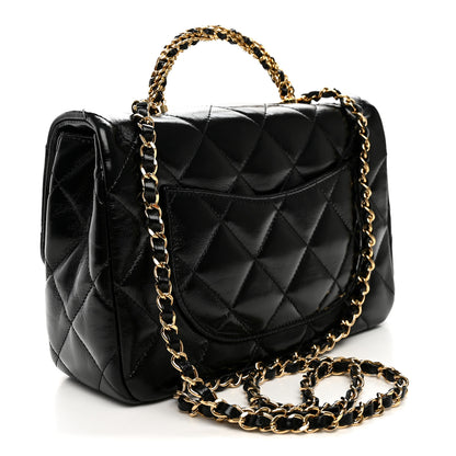 Chanel Shiny Lambskin Quilted Twisted Links Top Handle Flap Black 3 of 11