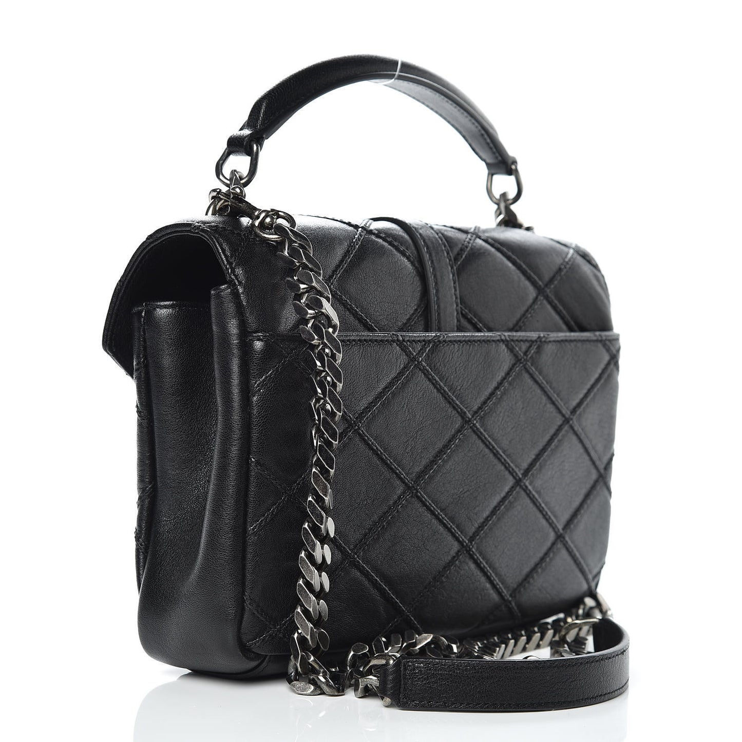 Calfskin Matelasse Diamond Quilted Monogram Medium College Bag Black