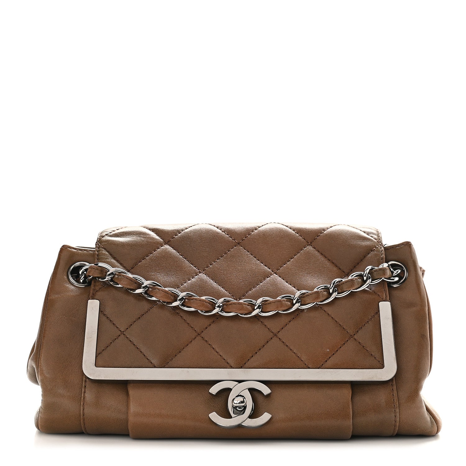 Chanel Calfskin Quilted Frame Flap Brown 1 of 8