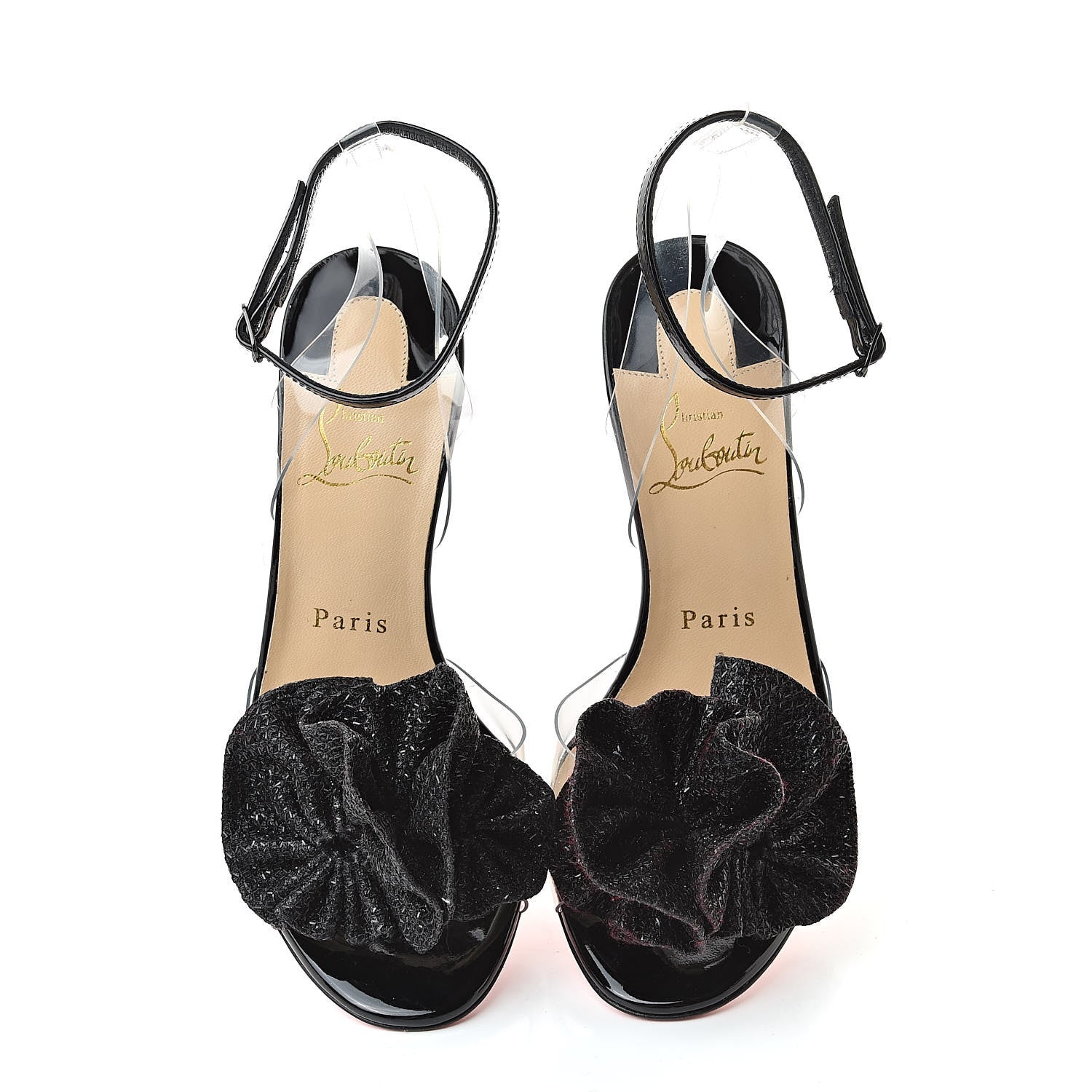 Christian Louboutin Metallic Calfskin Glitter Tonic PVC Fossiliza 100 Sandals 36 Black 5 of 9
