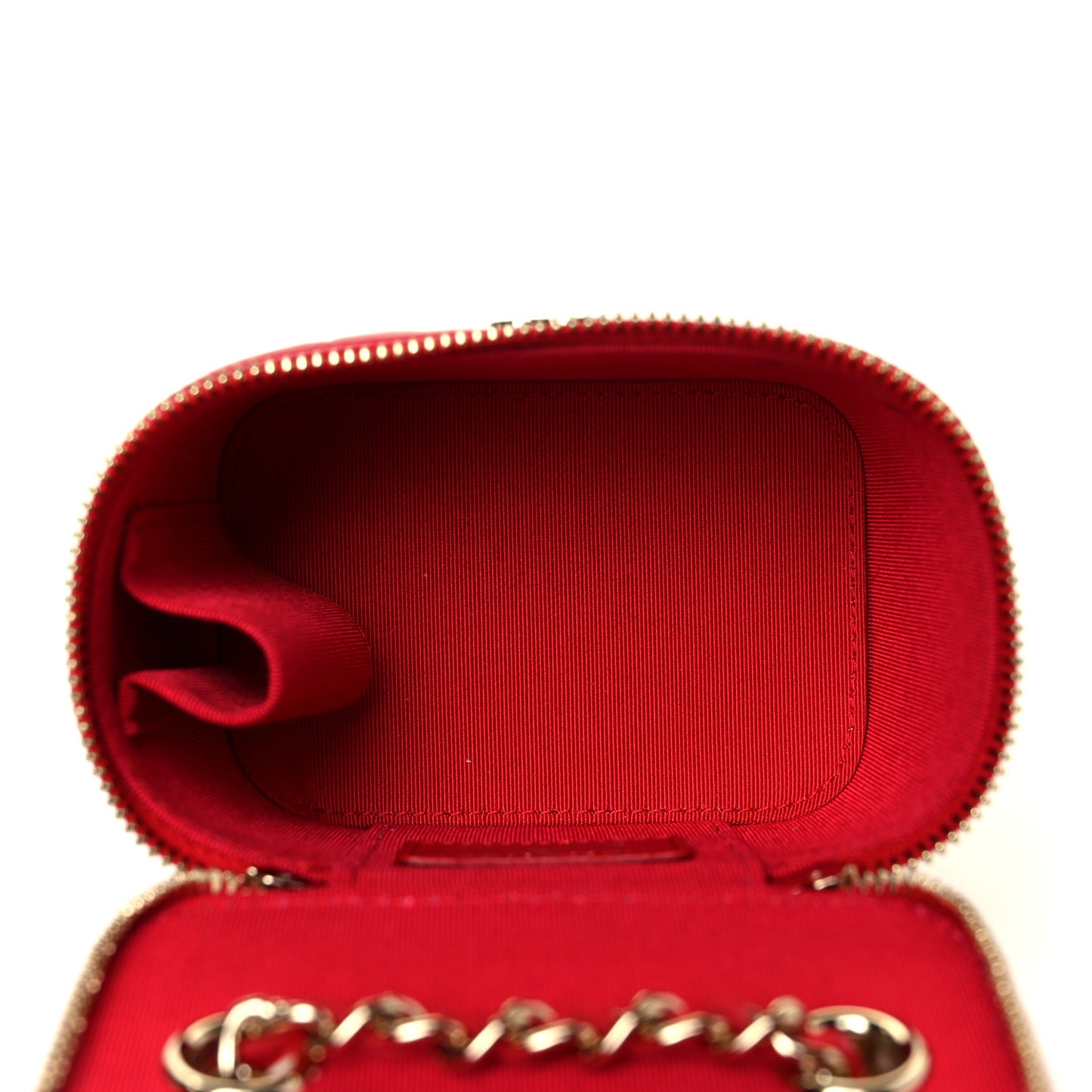 Lambskin Camellia Embossed Mini Vanity Case With Chain Red