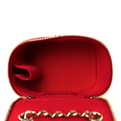 Chanel Lambskin Camellia Embossed Mini Vanity Case With Chain Red 7 of 10