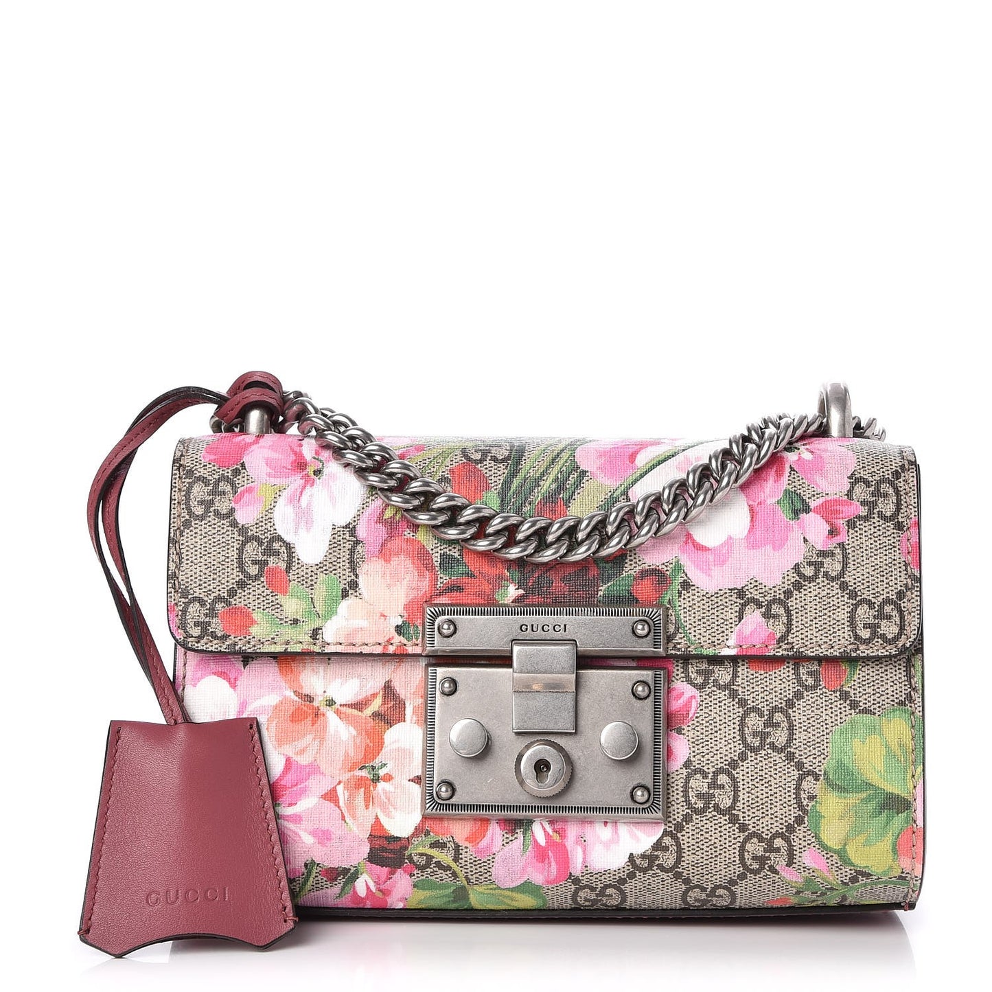 GG Supreme Monogram Blooms Small Padlock Shoulder Bag Beige Multicolor Dry Rose