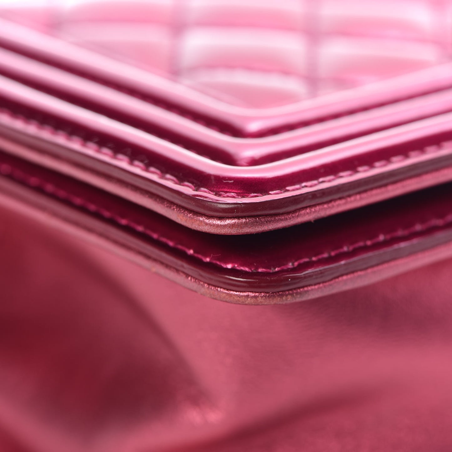 Metallic Patent Calfskin Quilted Small Boy Flap Pink