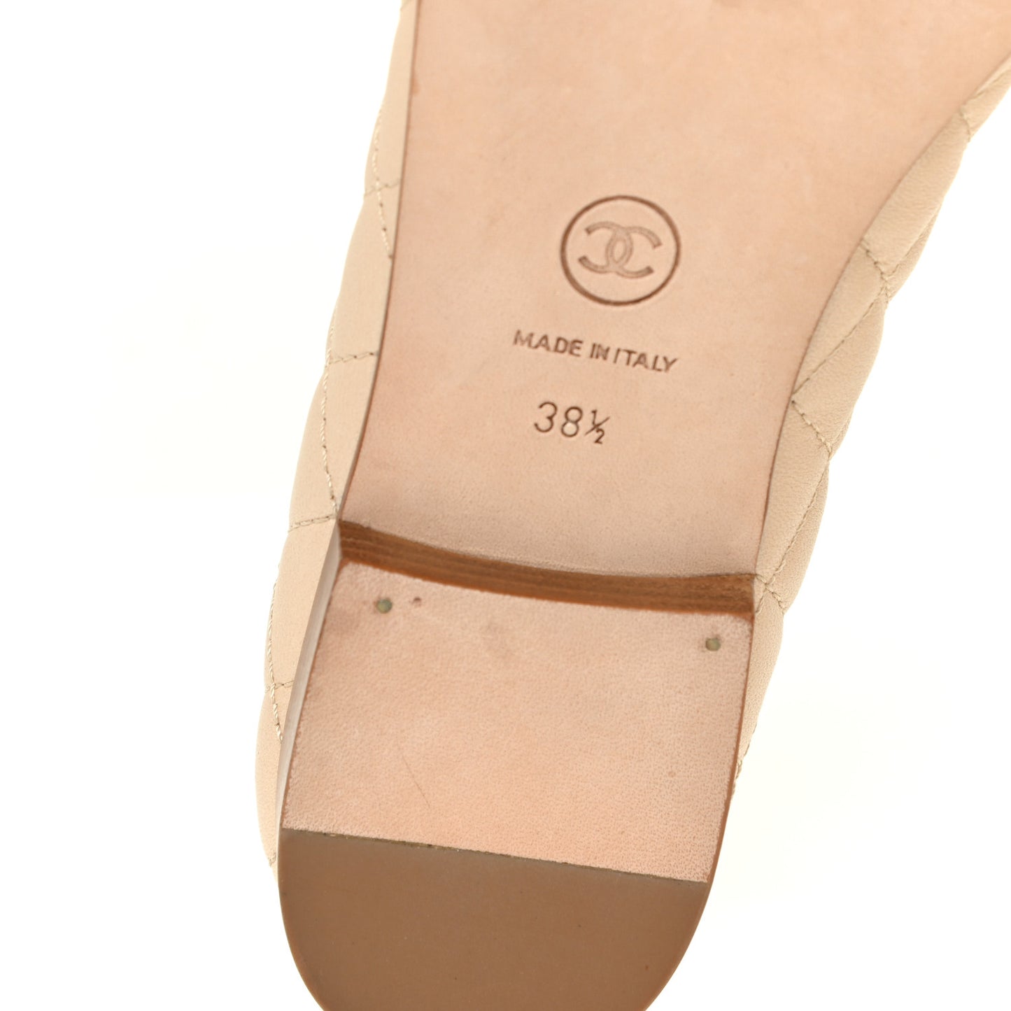 Iridescent Lambskin Quilted CC Cap Toe Ballerina Flats 38.5 Beige