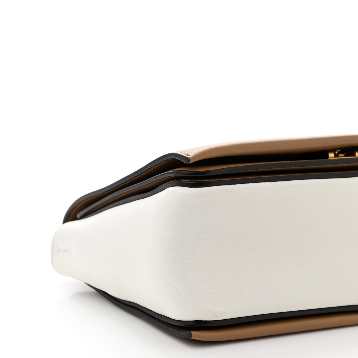 Shiny Smooth Calfskin Medium Frame Shoulder Bag Tan Optic White