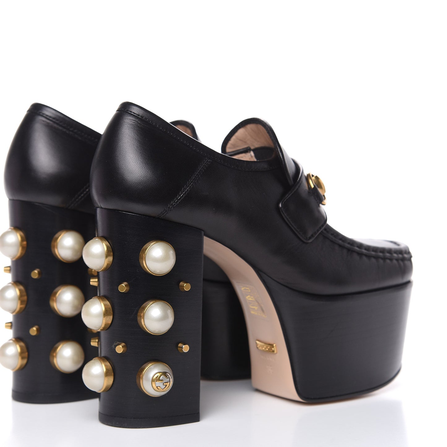 Malaga Kid Pearl Studded Vegas Platform Loafers 36 Black