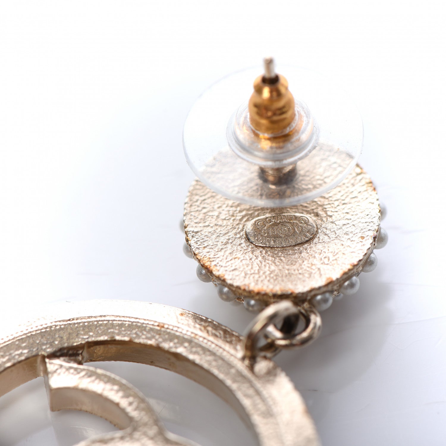 Chanel Pearl CC Drop Earrings Light Gold 4 of 5