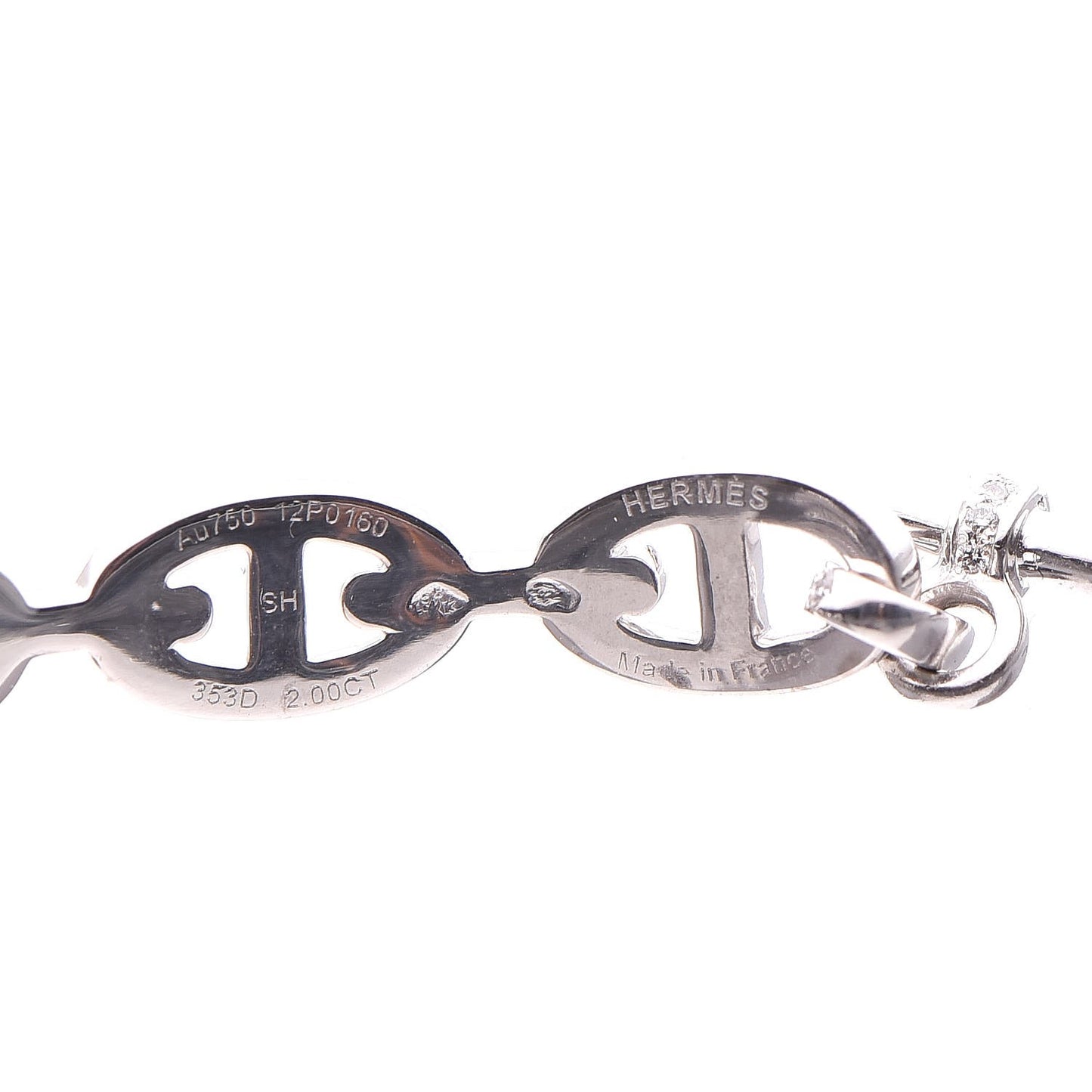18K White Gold Diamond PM Chaine d'Ancre Enchainee Bracelet SH