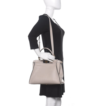 Fendi Vitello Seta Shiny Nappa Medium Peekaboo Iconic Satchel Grigio Polvere Magenta 2 of 9