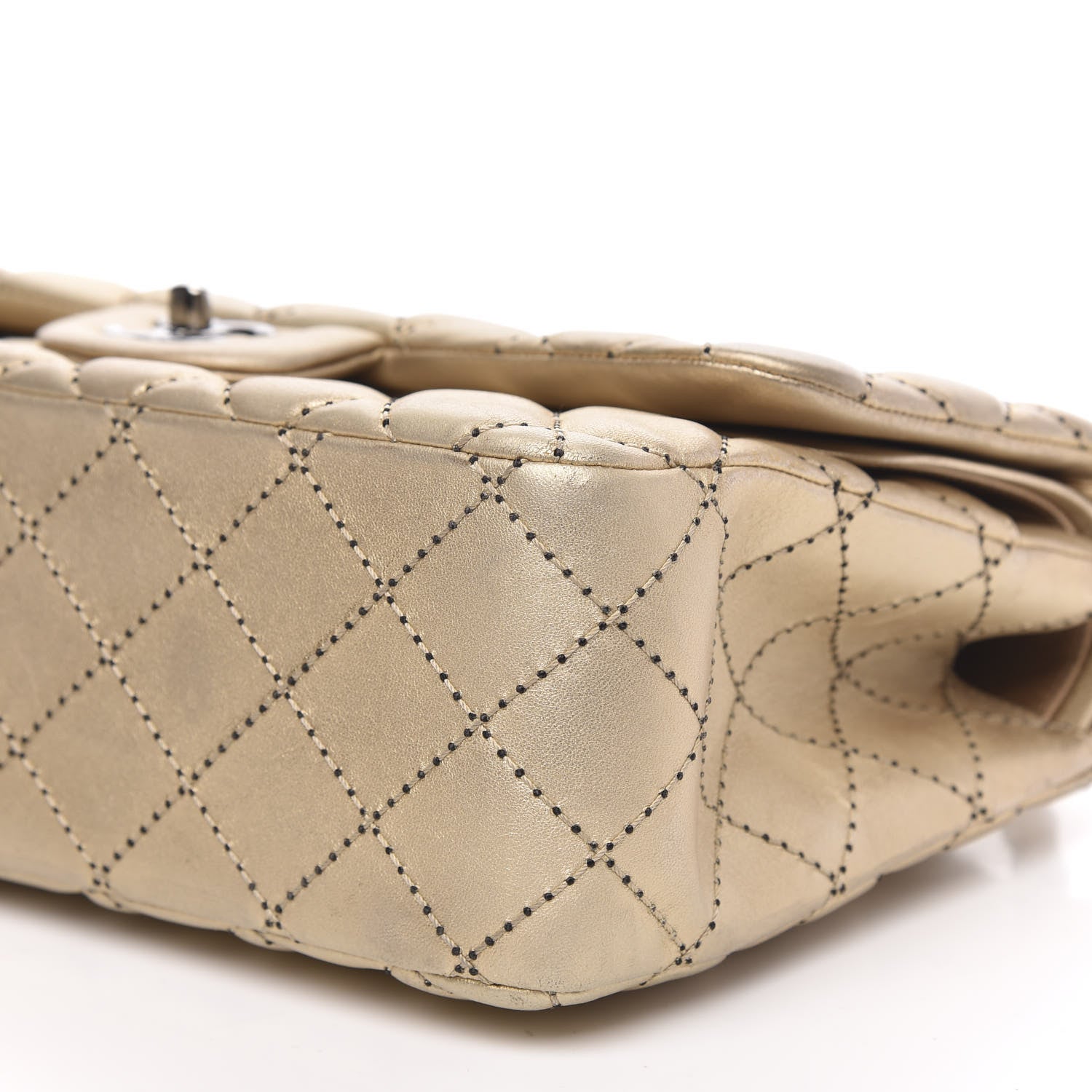 Chanel Metallic Washed Lambskin Quilted Jumbo Double Flap Dark Gold Black 14 of 14