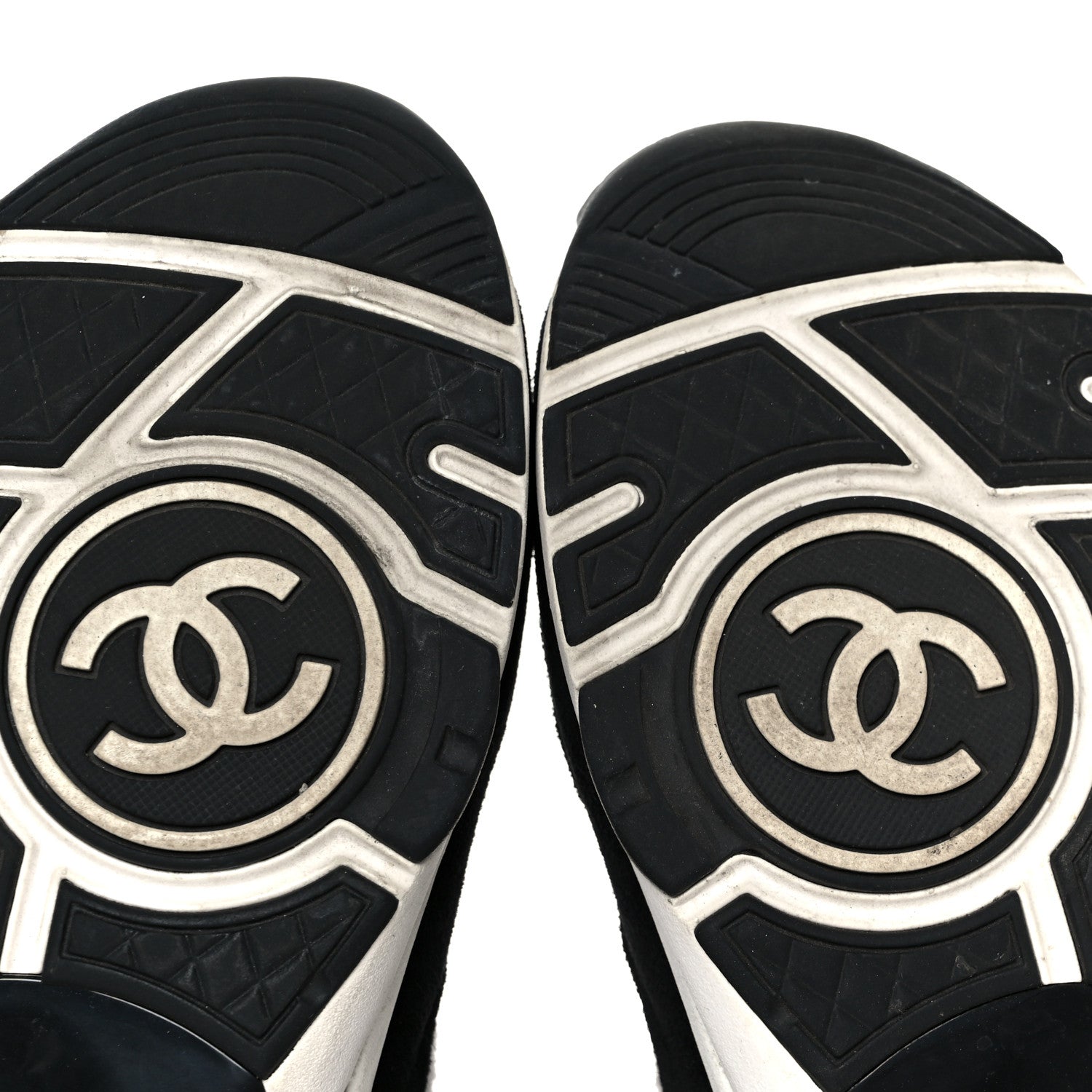 Chanel Fabric Suede Calfskin CC Sneakers 38 Gray Black 1815189