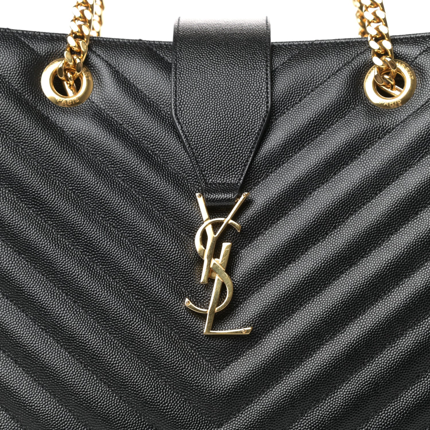 Saint Laurent Grain De Poudre Matelasse Chevron Monogram Shopping Bag Black 10 of 10
