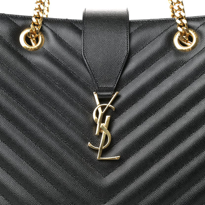 Saint Laurent Grain De Poudre Matelasse Chevron Monogram Shopping Bag Black 10 of 10