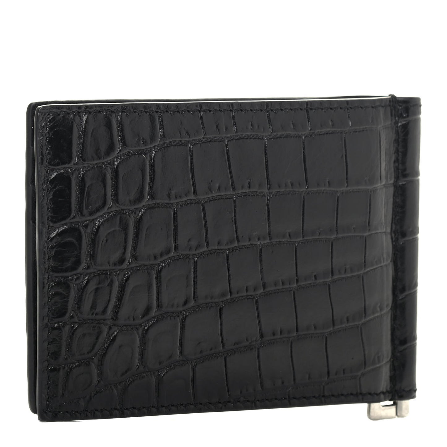 Calfskin Crocodile Embossed Bill Clip Card Case Black