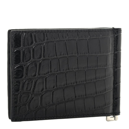 Saint Laurent Calfskin Crocodile Embossed Bill Clip Card Case Black 2 of 4