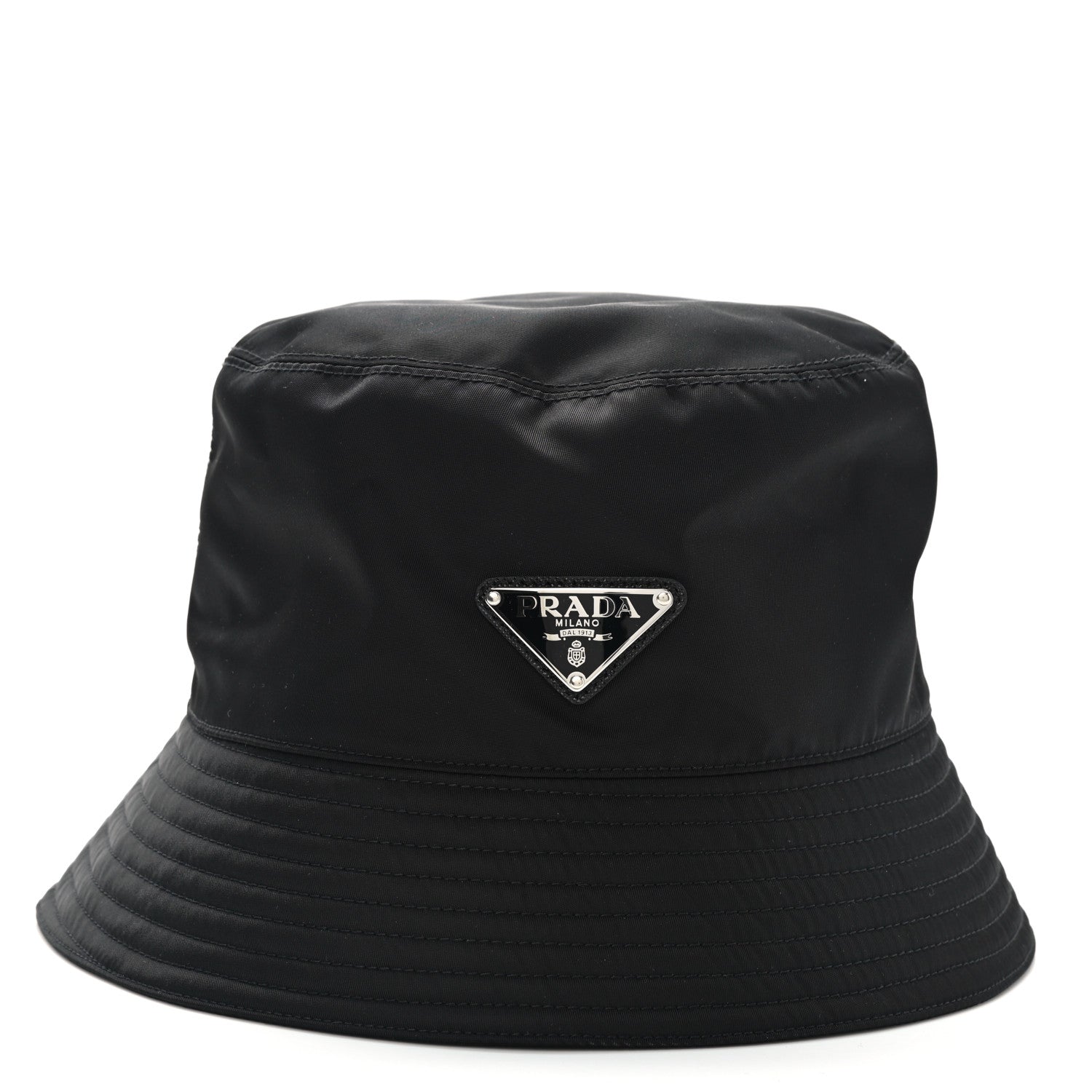 Prada Re-Nylon Metal Triangle Logo Womens Bucket Hat L Black 3 of 8