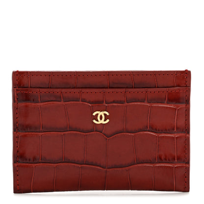 Chanel Calfskin Crocodile Embossed Card Holder Burgundy 1 of 8